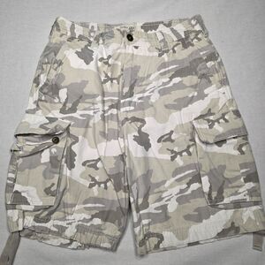 Urban Up Men’s Cargo Shorts 33 Camo White Tan Cotton Drawstring Utility